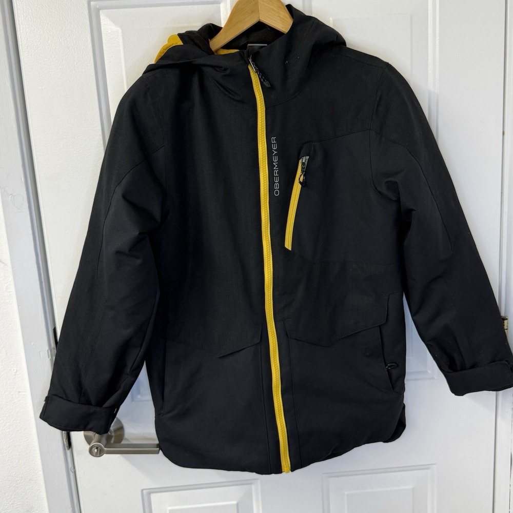Obermeyer Gage Insulated Teen Ski Jacket Coat Black Yellow Kids Sz‎ Medium 10-12